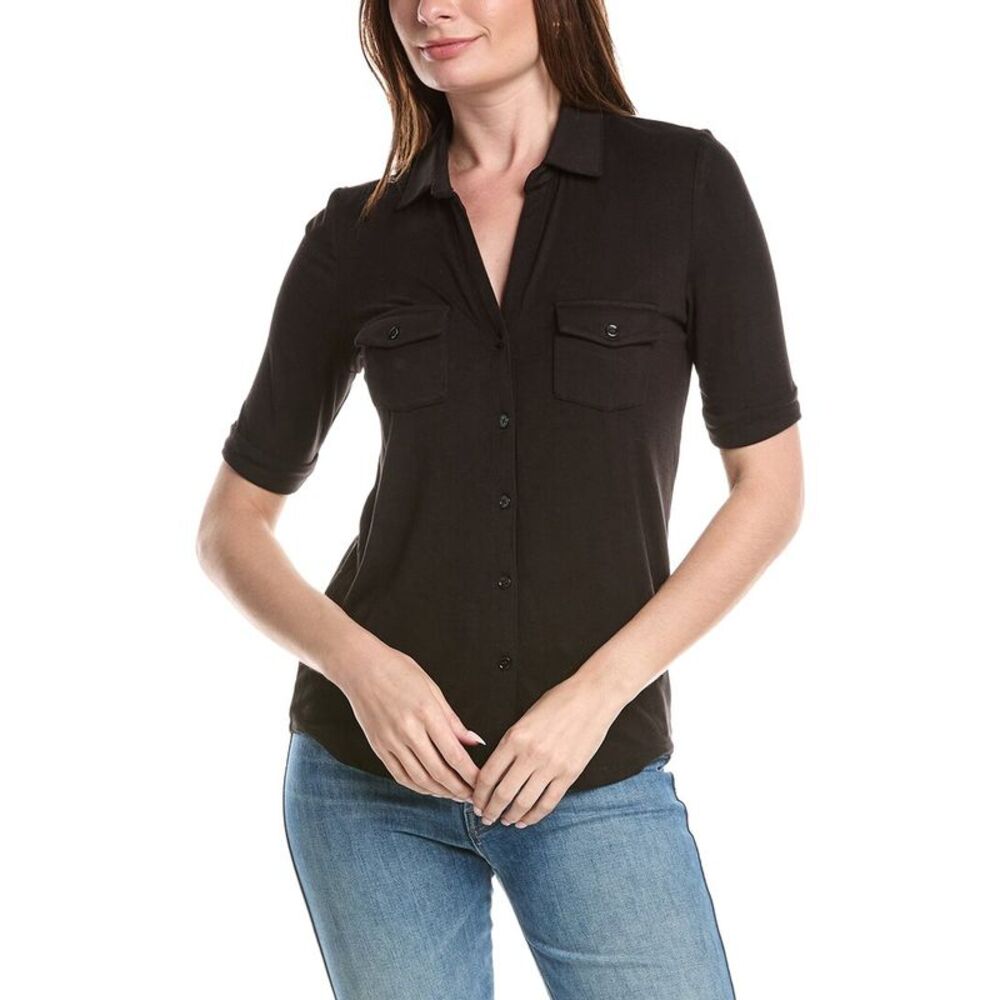 T Tahari Womens  Elbow Sleeve Shirt, Black